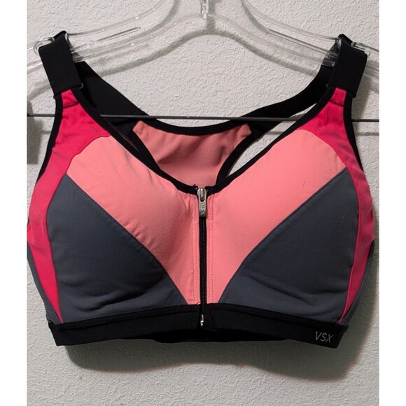 Victoria Secret Sport Knockout Front Close Sports Bra 34d Grey Black Pink (457) - Picture 1 of 3